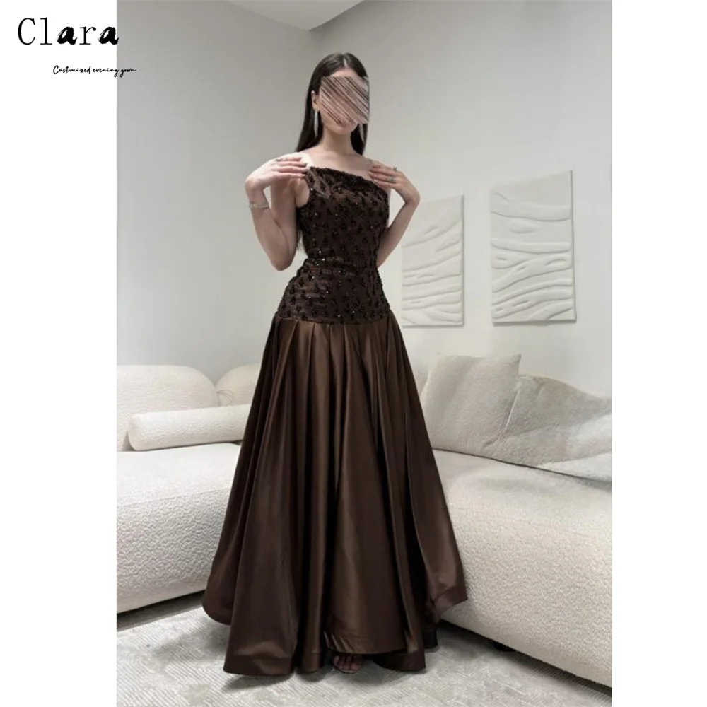 Clara Custom Brown A Thread Embroidery Lace Elegant Evening Dresses for Woman Luxury Women's Elegant Party Dress Long Prom Dress