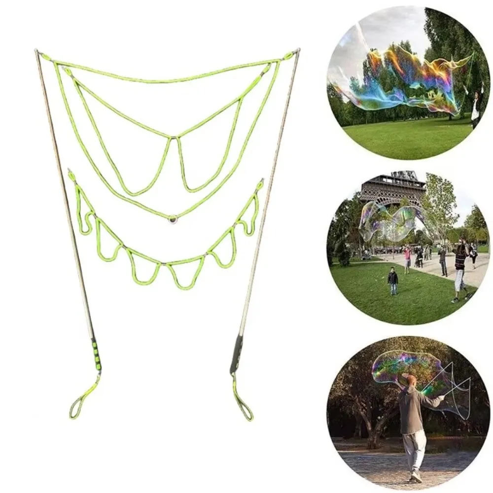Cuerda de burbujas de doble polo, círculo de burbujas ajustable escalable, jabón mágico telescópico, palo de burbuja para actividades al aire libre