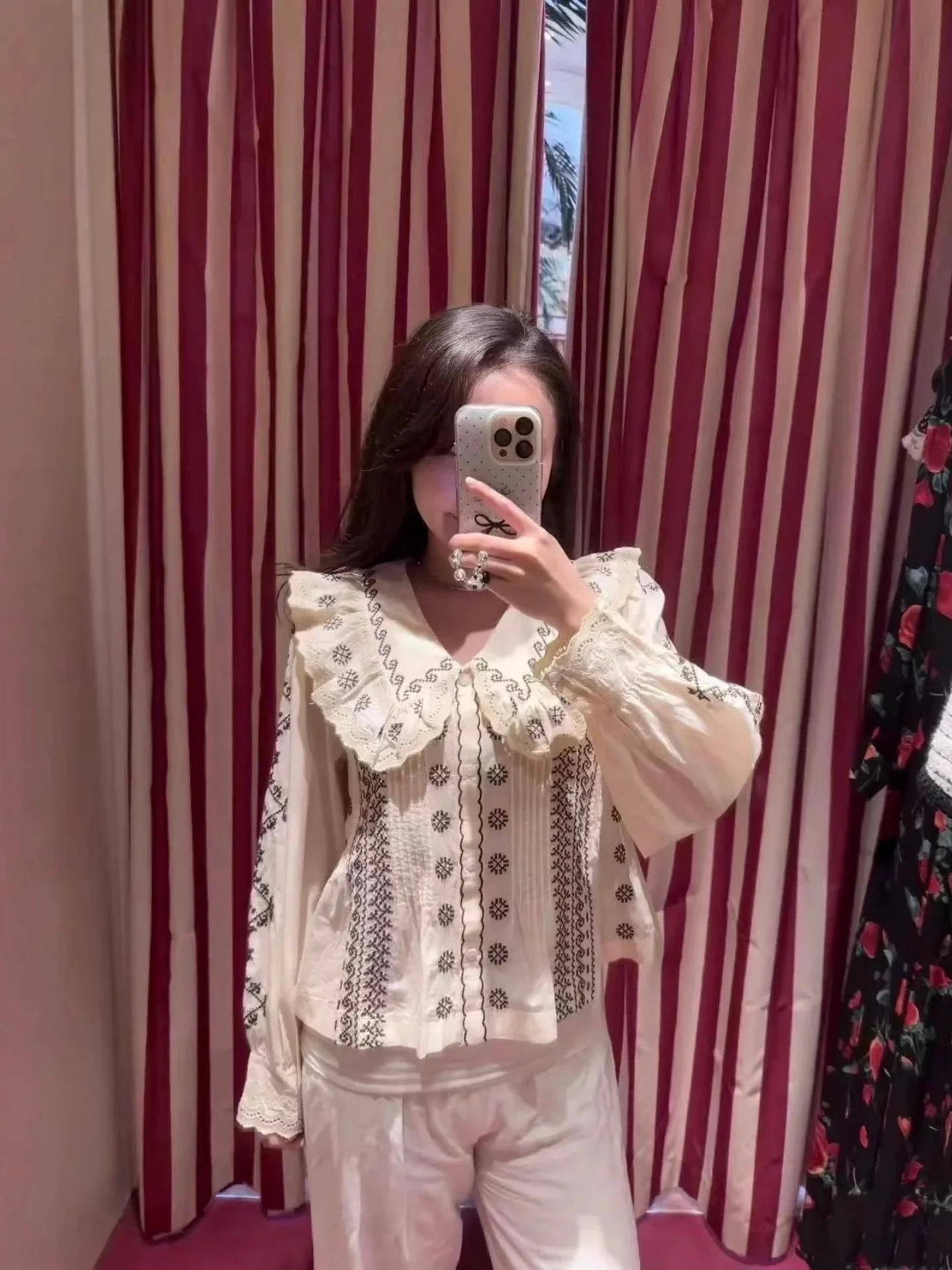 

Женская винтажная блузка Rix с вышивкой, длинным рукавом, воротником-стойкой, в этническом стиле, премиум-качества, модный топ