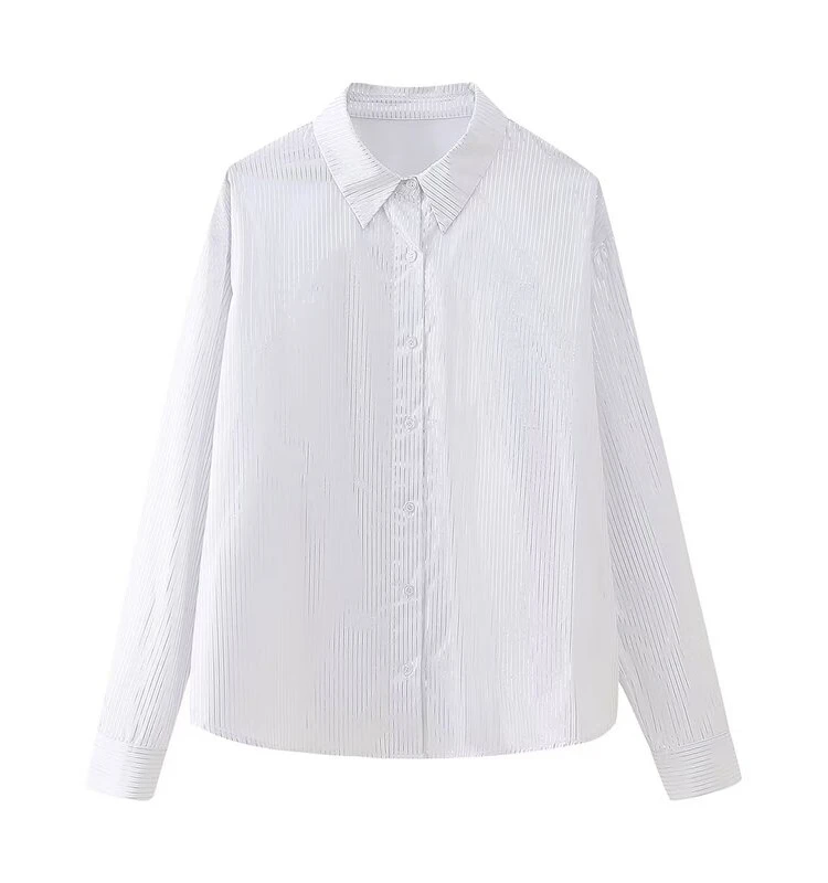 

Metallic Striped Loose Silk irt Women's Faion Versatile Winter New Sle Collar Long Sve Regular Length Button De...