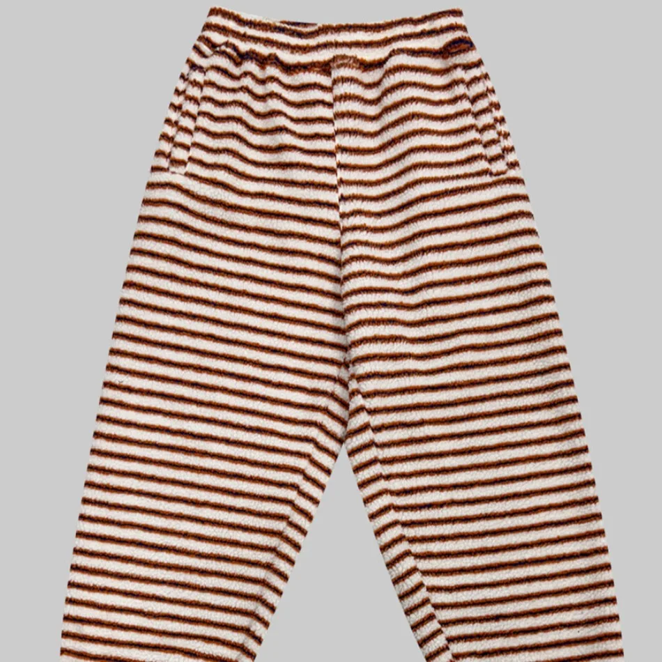 Pantaloni casual in pelliccia di agnello elastica a vita alta chic modello a righe da donna pantaloni lunghi coreani a gamba dritta autunno inverno