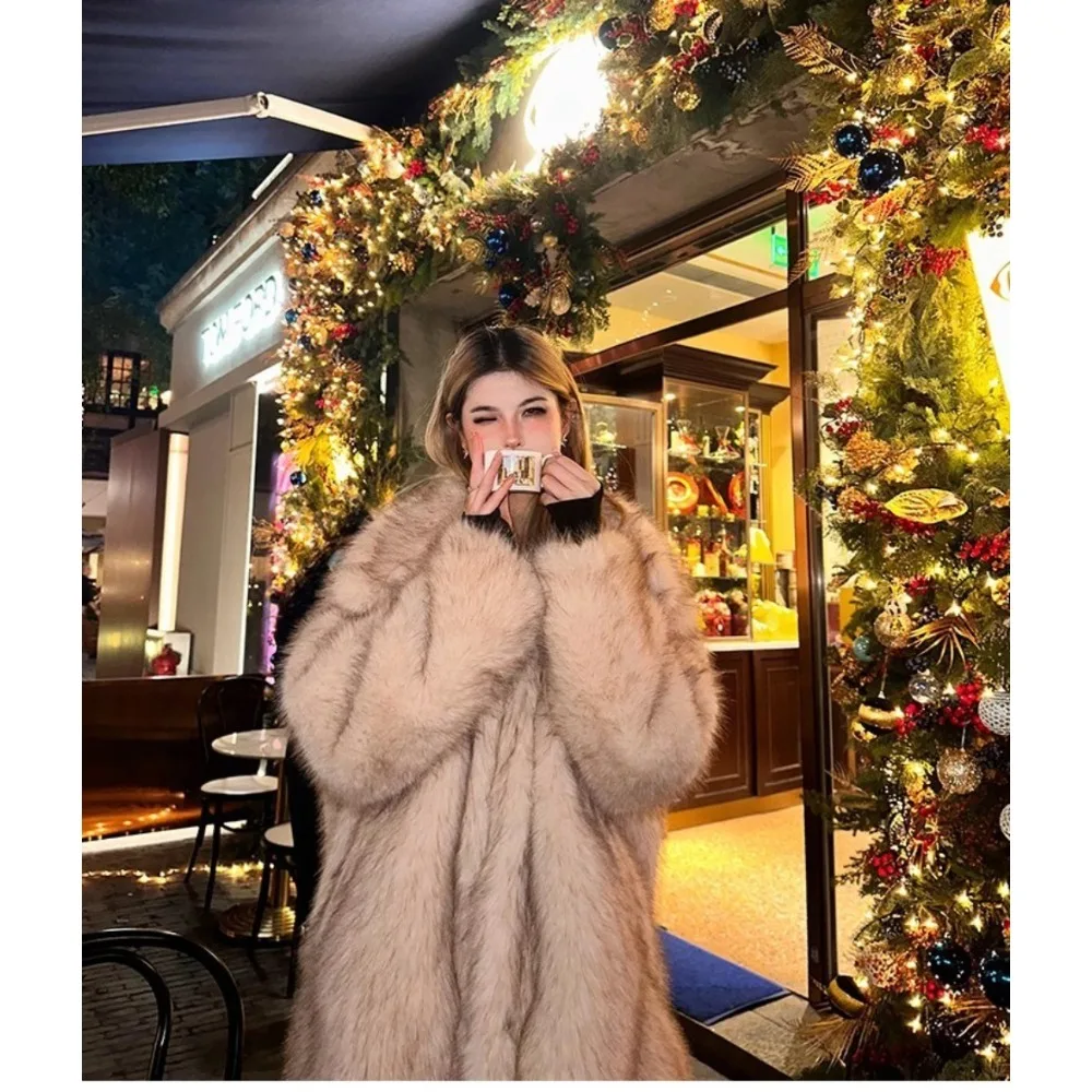 Woman's Winter Warm Fur Coat Trench Coat Faux Fox Fur Mid-length Lapel Coat Thick Windproof Coats Women Jacket Harajuku