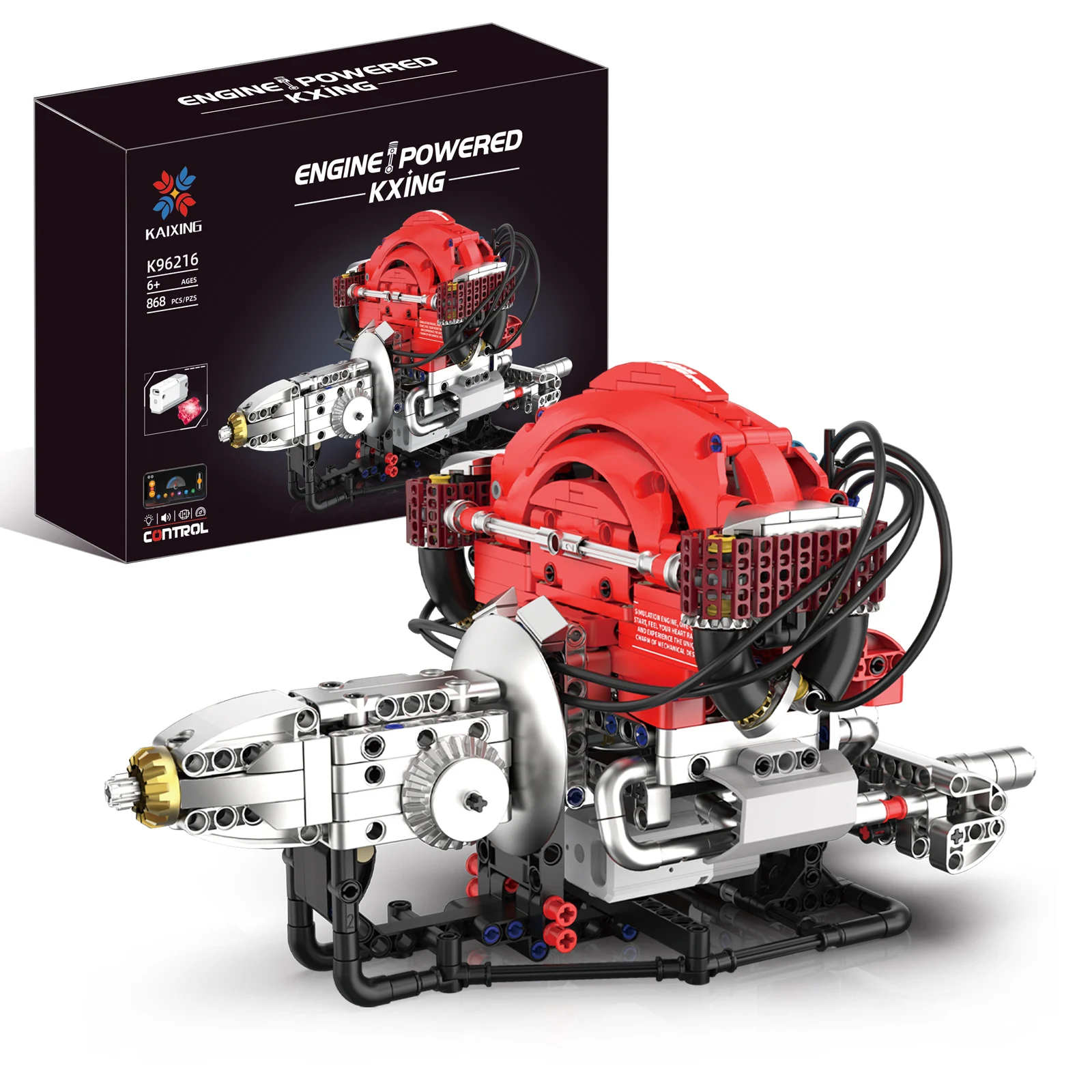 Blocchi di costruzione del motore opposti orizzontali programmabili APP Simulazione classica Modello di motore per auto Giocattoli di assemblaggio di azionamento del motore 868 pezzi