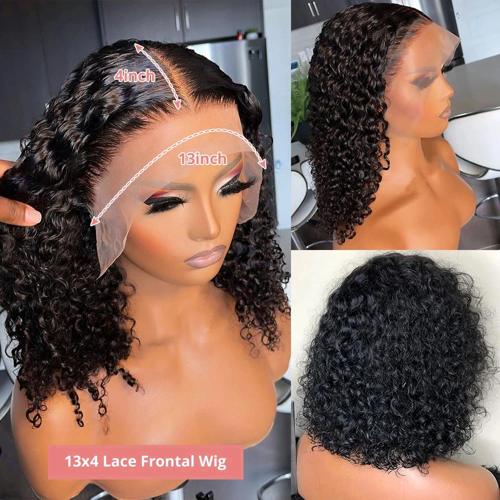 200 Density 100% Human Hair Deep Wave Lace Front Bob Wig 13x4 HD 13x4 Lace Front Bob Wig Human Hair Deep Wave 200% Density  main image 2