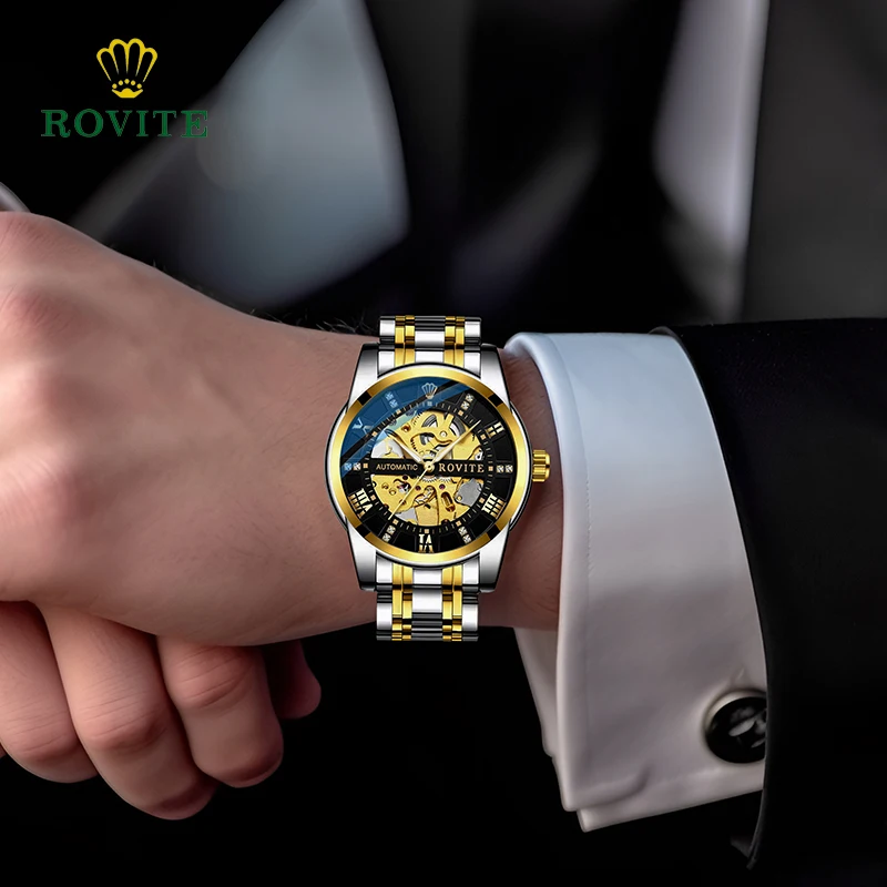 Orologio da uomo d'affari design scheletro moda stile meccanico movimento al quarzo in acciaio inossidabile calendario orologio da polso da uomo impermeabile