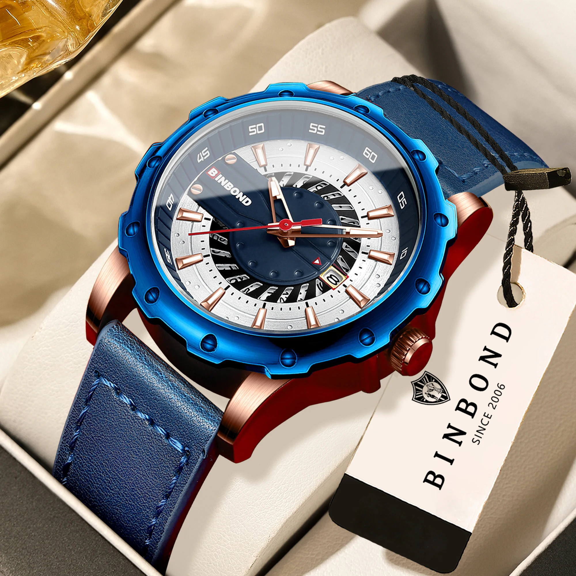 BINBOND Cool Men's Quartz Wristwatches Luxury Sports Luminous Waterproof Auto Date Durable Watch for Men Precise Reloj