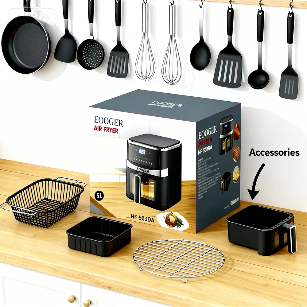 5.28 Qt Air Fryer Oven, Nonstick Cooker with Recipes, Oil Free, Electric Hot Air Fryer, Black view 6