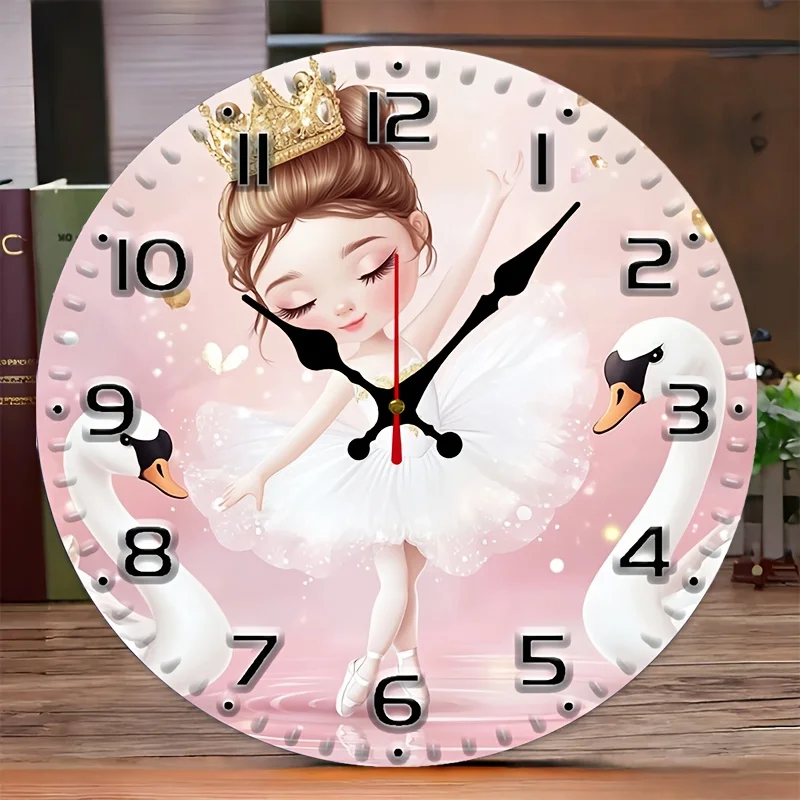 Stylish Blush Pink Swan-Themed Backdrop Featuring a 10-Inch pvc Veneer Round Clock in a European And Design