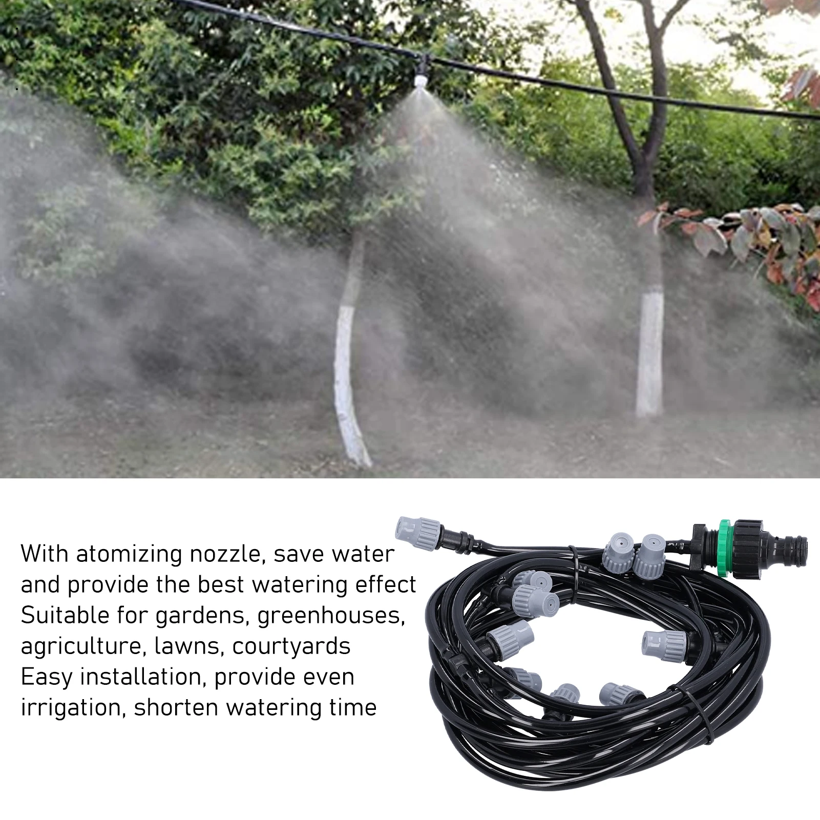Irrigation Tubing 10m/32.8ft 4/7 Irrigation Hose with 10 Misting Sprayer Nozzles Garden Greenhouse Terrace Watering System