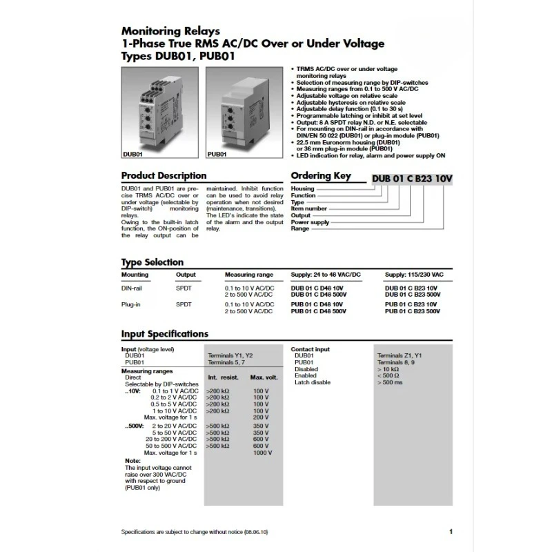 Original CARLO GAVAZZI DUB01CB23500V Overvoltage And Undervoltage Protector Monitoring Relay