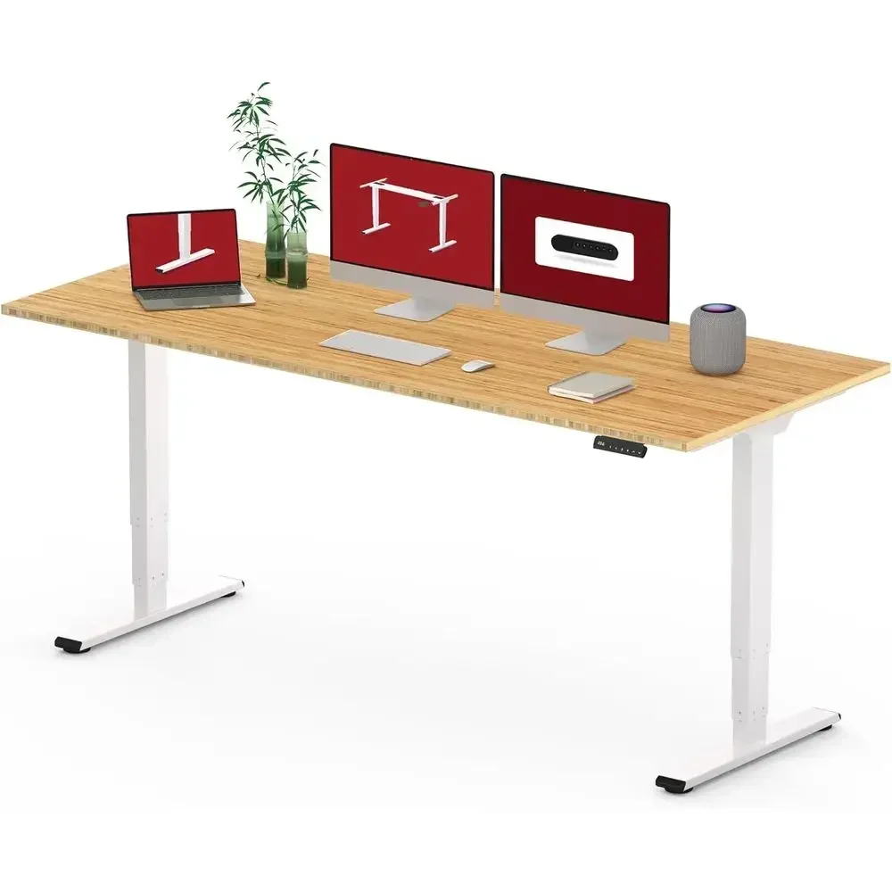 72 Dual Motor Bamboo Height-Adjustable Desk with 3-Level Lighting, 3 Presets, and Sit-Stand Reminder for Home & Office