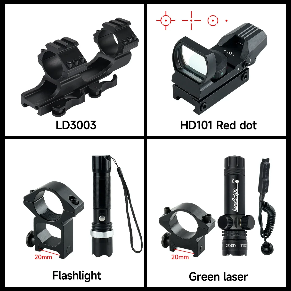 4-16x44 Green Red Illuminated Hunting Scopes Optical Tactical Riflescope HD101 4 Reticle Sight Sniper Airsoft Scope Sight Combo