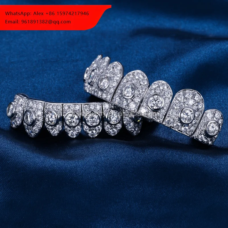 

Pass Diamond Tester Top Bottom 8 Grillz 925 Silver 10k 14k 18k Gold Moissanite Lab Diamond Dental Grills Bling Teeth Grillz