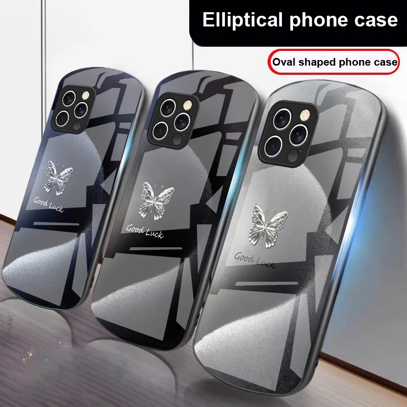 

Happy Purple Butterfly For iPhone 16 15 14 13 Plus 12 mini 11 Pro Max XR Xs Max X 7 8 6 6S 2022 20 Elliptical glass phone case