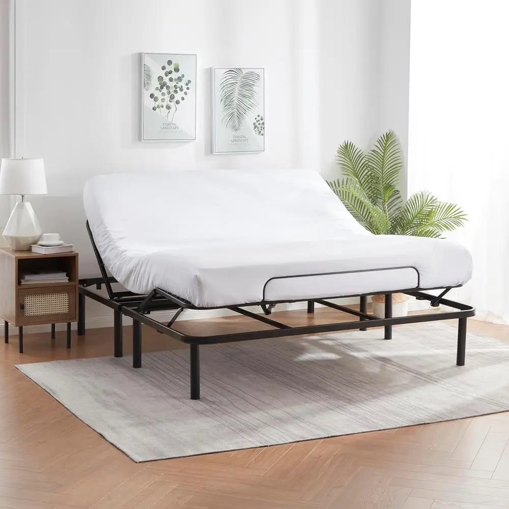 Base de Cama Eléctrica Ajustable Nestl King-Size con Control Remoto Inalámbrico, Fácil Montaje y Ajustes de Inclinación en la Parte Superior e Inferior