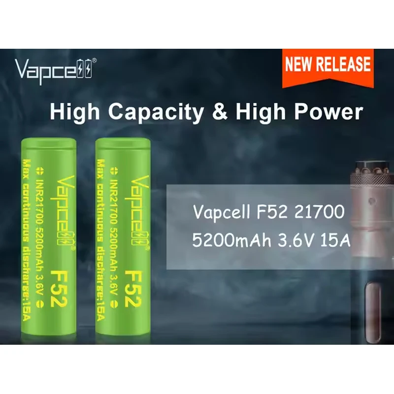 1-10pcs Original Vapcell 21700 F52 Battery 5200mah 15A 3.6V High Capacity INR 21700 Rechargeable Batteries Li-ion Cell