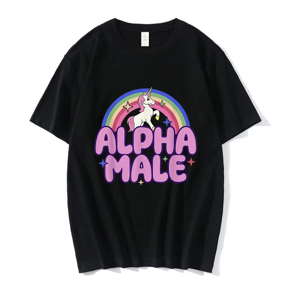 Alpha Male Unicorn Rainbow Funny Graphic T-shirt Men's Women Fashion Short Sleeve T-shirts 100% Cotton Casual Oversized T Shirts