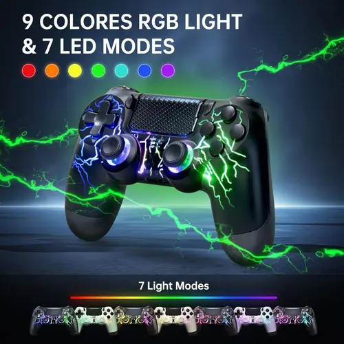 Controlador inalámbrico para PS4/Pro/Slim y PC, iluminación RGB con patrón de rayos blancos, Joystick de efecto Hall, vibración dual 6AxiS
