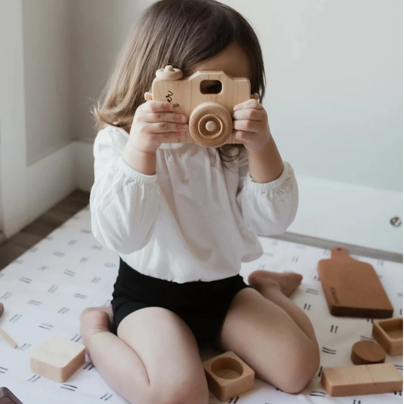 Cute Nordic Hanging Wooden Camera Toys Handmade Kids Toy Birthday Gift Safe Natural Toys for Children