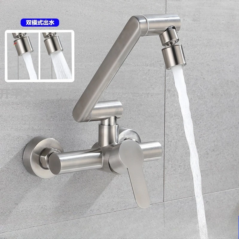 

Stainless Steel Foldable Basin Faucet Wall Mounted Bathroom Kitchen Sink Washbasins Cold Hot Water Mixer Tap 360 Degree Swivel