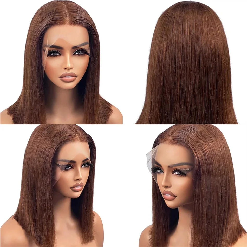 Vietname Super Double Drawn Bone Straight 13x4 Frontal Bob Wig with 100% Human Hair Chocolate Brown 180% Density For Black Women