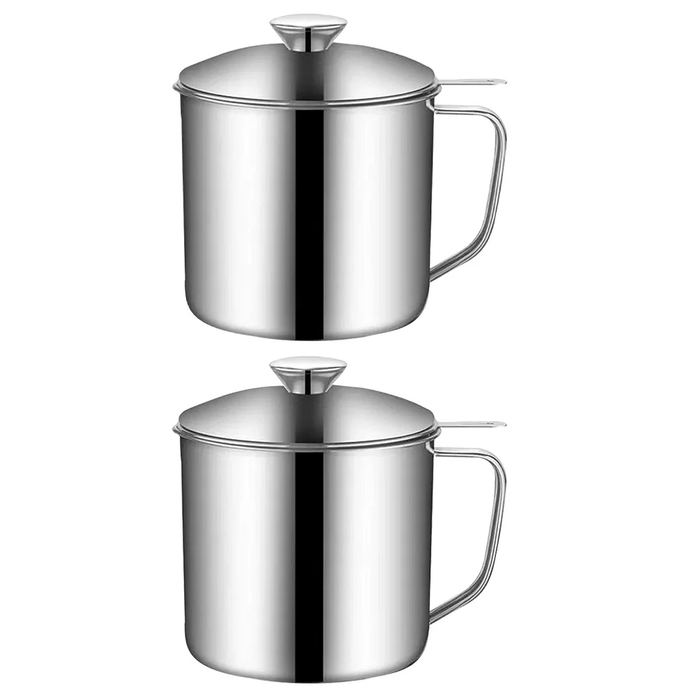 

2pcs Oil Strainer Pot Stainless Steel Fine Mesh Grease Container For Cooking Bacon Deep Fryer Soup Separation Kitchen Storage