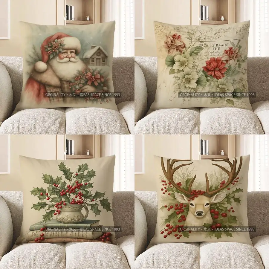 

Домашний декор Санта-Клаус с венком и уютной подушкой в виде коттеджа, чехол для подушки, подходит для дивана, спальни, автомобиля, наволочки