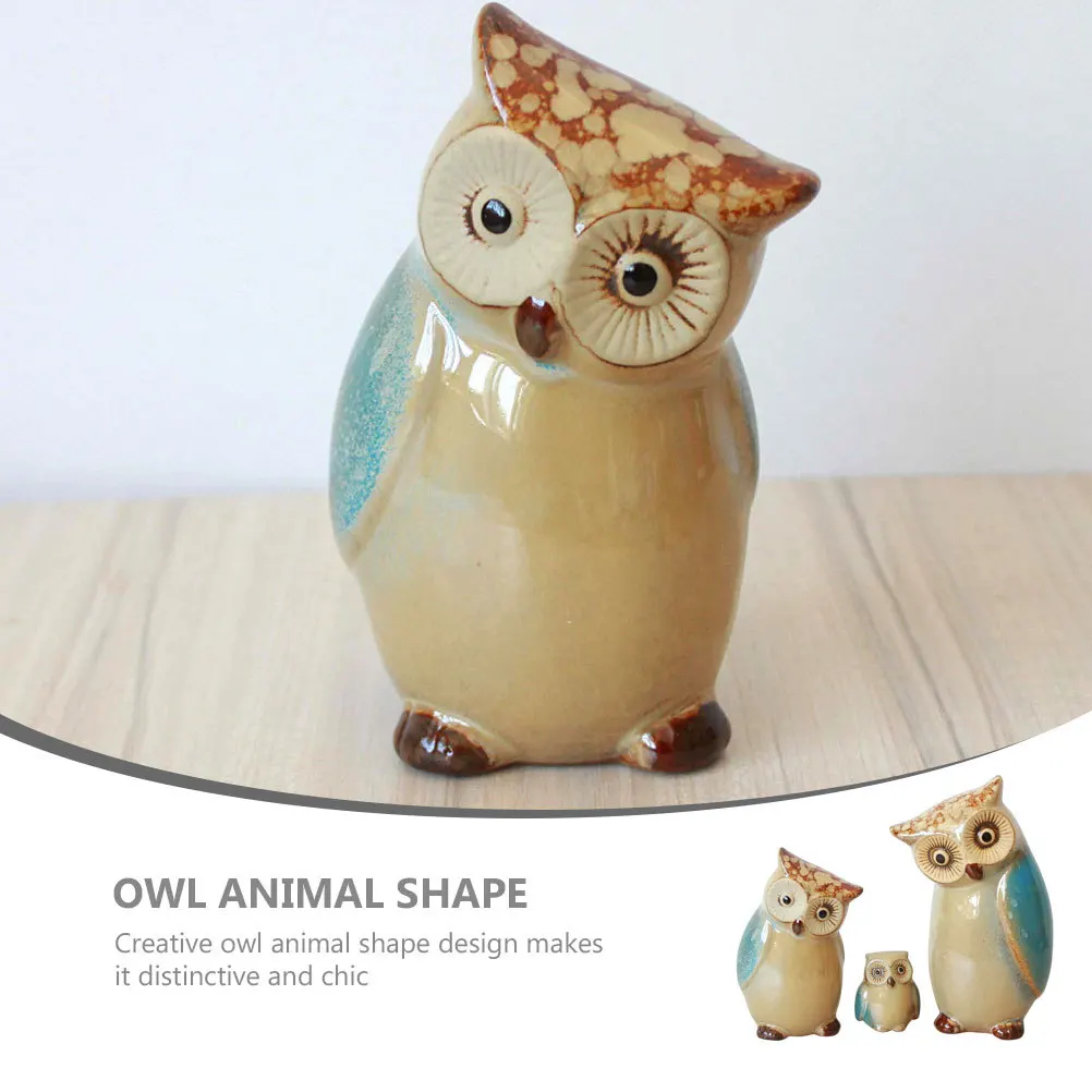 

3Pcs Ceramic Owl Statues Home Decor Creative Porcelain Owl Ornaments Desktop Decoration Animal Shape Gift