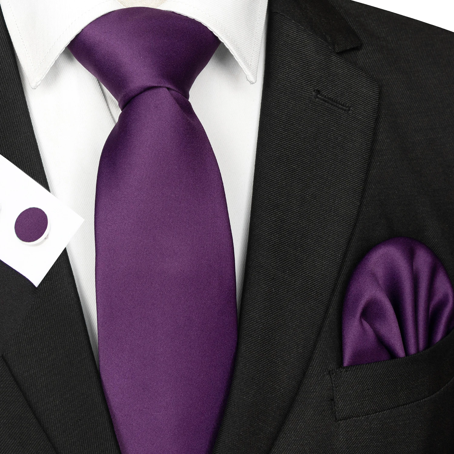 30 verschiedene Farben, solide Polyester-Krawatten für Herren, Einstecktuch, Manschettenknöpfe, Geschenk, Hochzeits- und Party-Accessoires, 8cm Krawatten-Set, kostenloser Versand – Detail 6