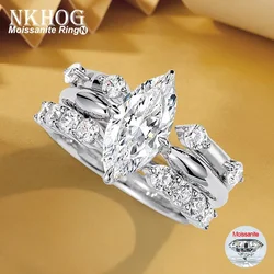NKHOG Marquise Cut Moissanite Rings Set S925 Silver 18K Plated Stackable Eternity Wedding Bands for Women Jewelry Gifts with GRA
