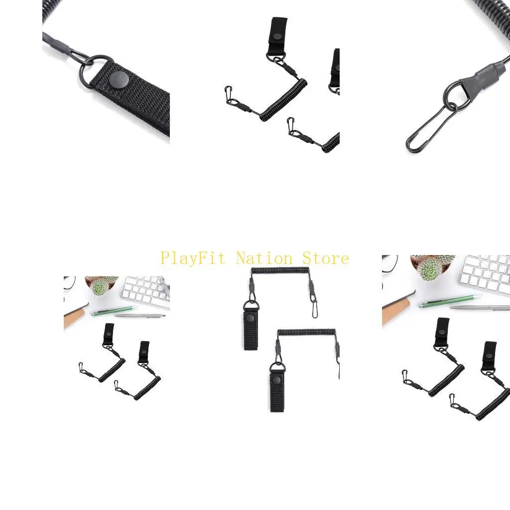 

242F 2Pcs Tactic Anti-Lost Elastic Lanyard Spirals Cable Coil Secure Spring Lanyard