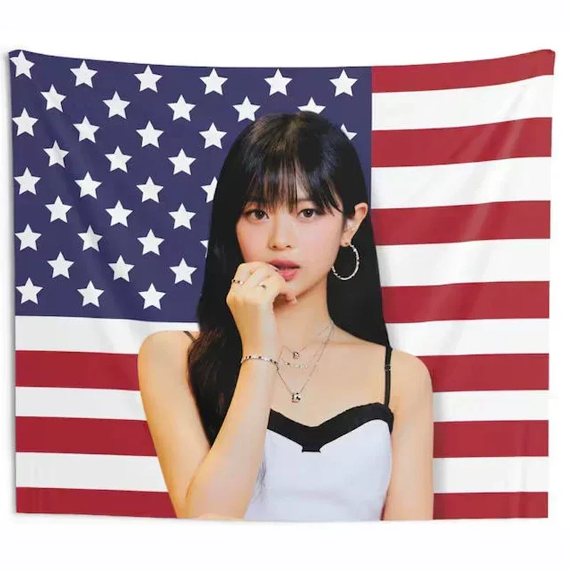 

NEW JEANS Hanni America Flag Banner Printed Tapestry Funny Wall Hanging Tapestry for College Dorm Decoration