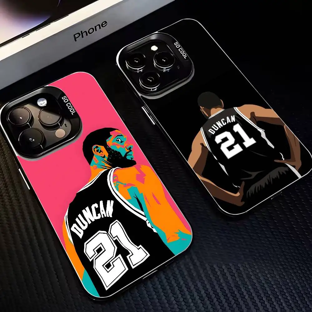 حافظة هاتف Tim Duncan لكرة السلة لهاتف iPhone 16,15,14,13,12,11,Mini,Pro,MAX غطاء أسود غير لامع مقاوم للصدمات #1