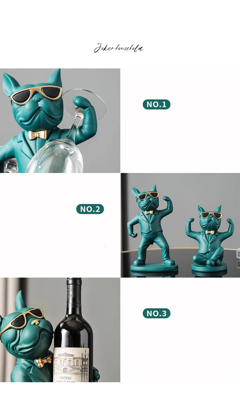 Dekoration Tierfiguren Weinhalter Harz Handwerk Bulldogge Statue Weinflaschenhalter Schreibtisch Tisch Champagner Rack Raumdekoration – Detail 9