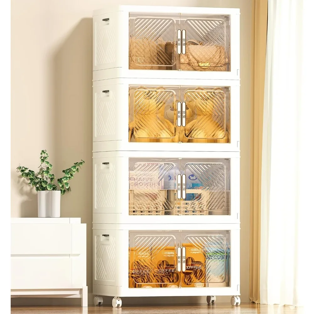 

Storage Bins with Lid 76QT, Stackable Storage Containers with Wheels and Magnetic Doors, Plastic Clothes Closet Organizers