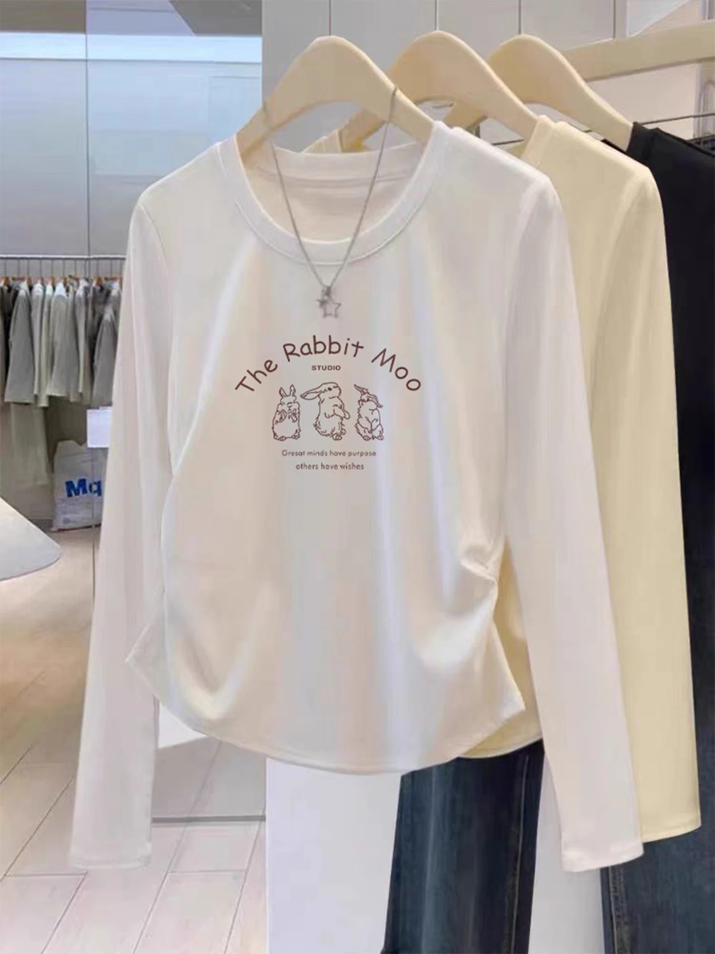 Abnehmen Baumwolle Lange Sve T-shirt frauen ature Frühen Herbst Weiß oulder Top Pendeln Sle Stand Fit Koreanische Version