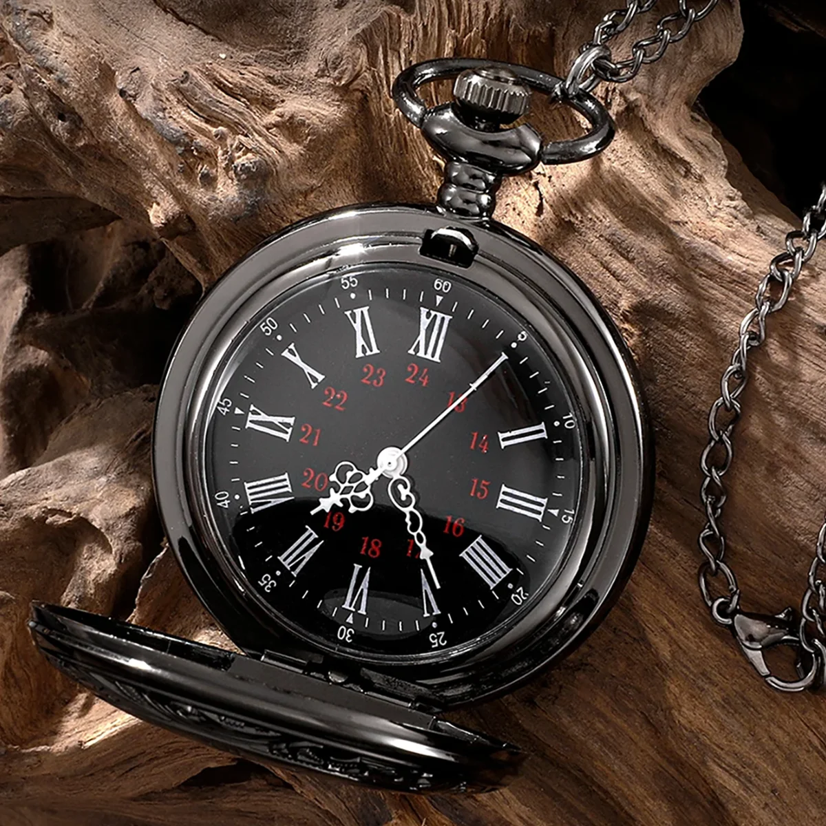 1pc-Retro Charm Neutral Fashion Roman Digital Quartz Punk Pocket Watch with Chain Christmas, Birthday Gift