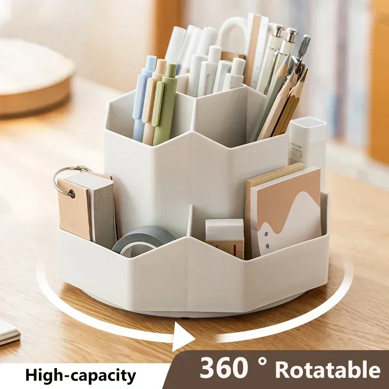 

New 360°Rotatable Pen Holder Large Capacity Desk Pencil Storage Box 9-Grid Stationery Organizer School Office Pen Stand