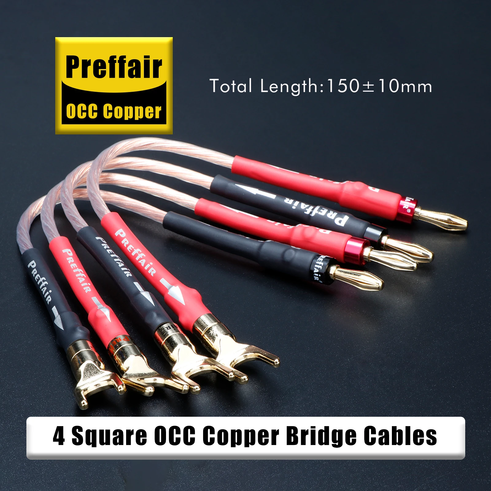 Premium Silver-Plated Speaker Jumper Cables - 7N OCC, Y to Banana Plug (4-Pack) for Enhanced Audio Clarity