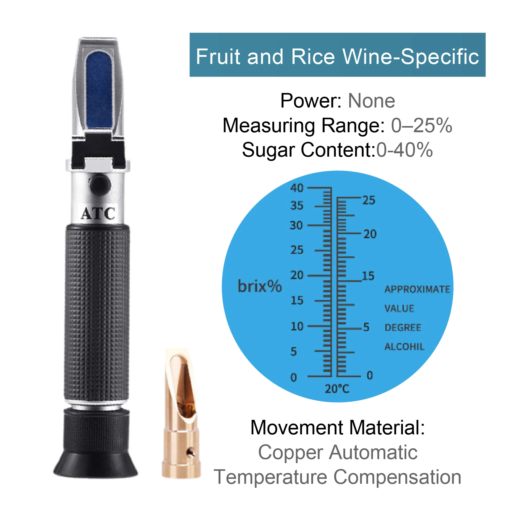 Alcohol Concentration Meter, Handheld 0-80% Refractometer Meter Ethanol Alcohol Concentration Meter Refractometer