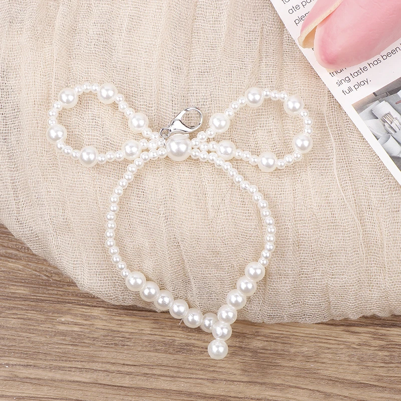 2pcs Bow Shoelace Chain Decor Handmade Pearl Bead Bowknot Shoe Buckle Decoration Accessories DIY Keychain Bag Pendant