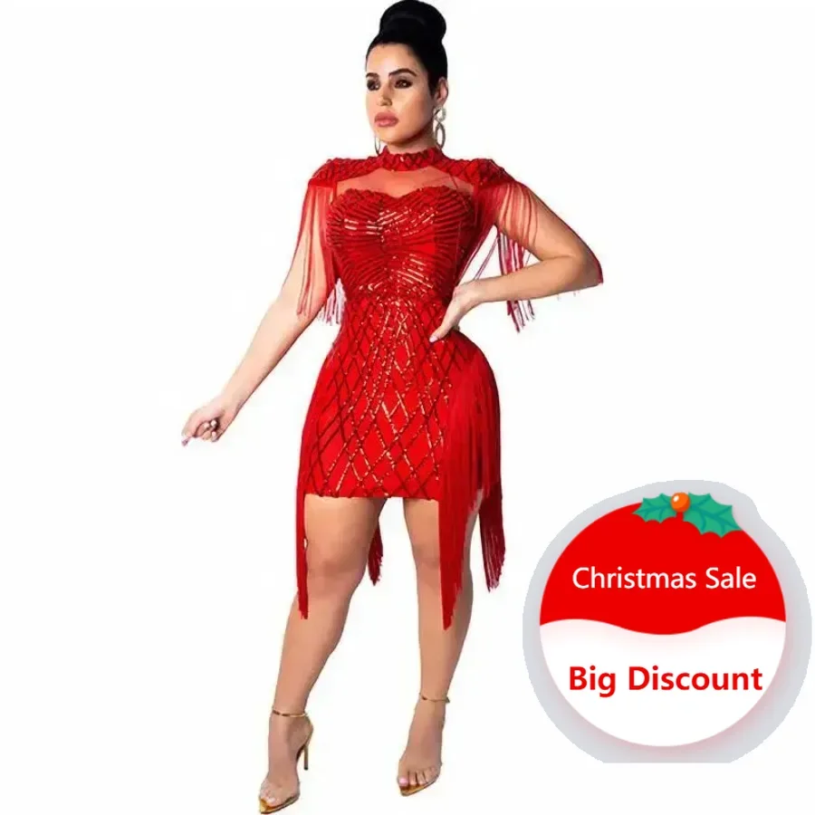 Women's Clothing Summer With  Mesh Sequins Bodycon Birthday For Women Sexy Evening Night Club Party Dresses Vestido