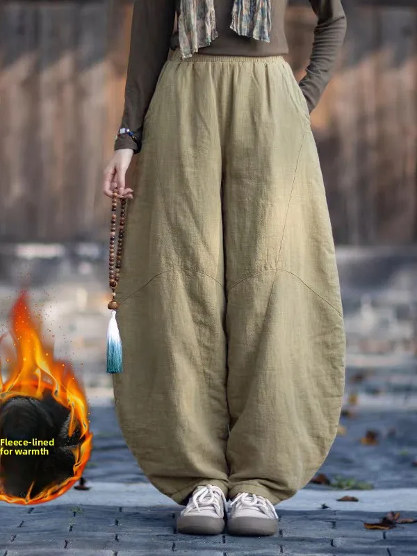 Thiened Cotton Trousers Women's Autumn Winter Loose Casual Tai Chi Pants Zen Meditation Long Pants Cotton Linen Thiened L...