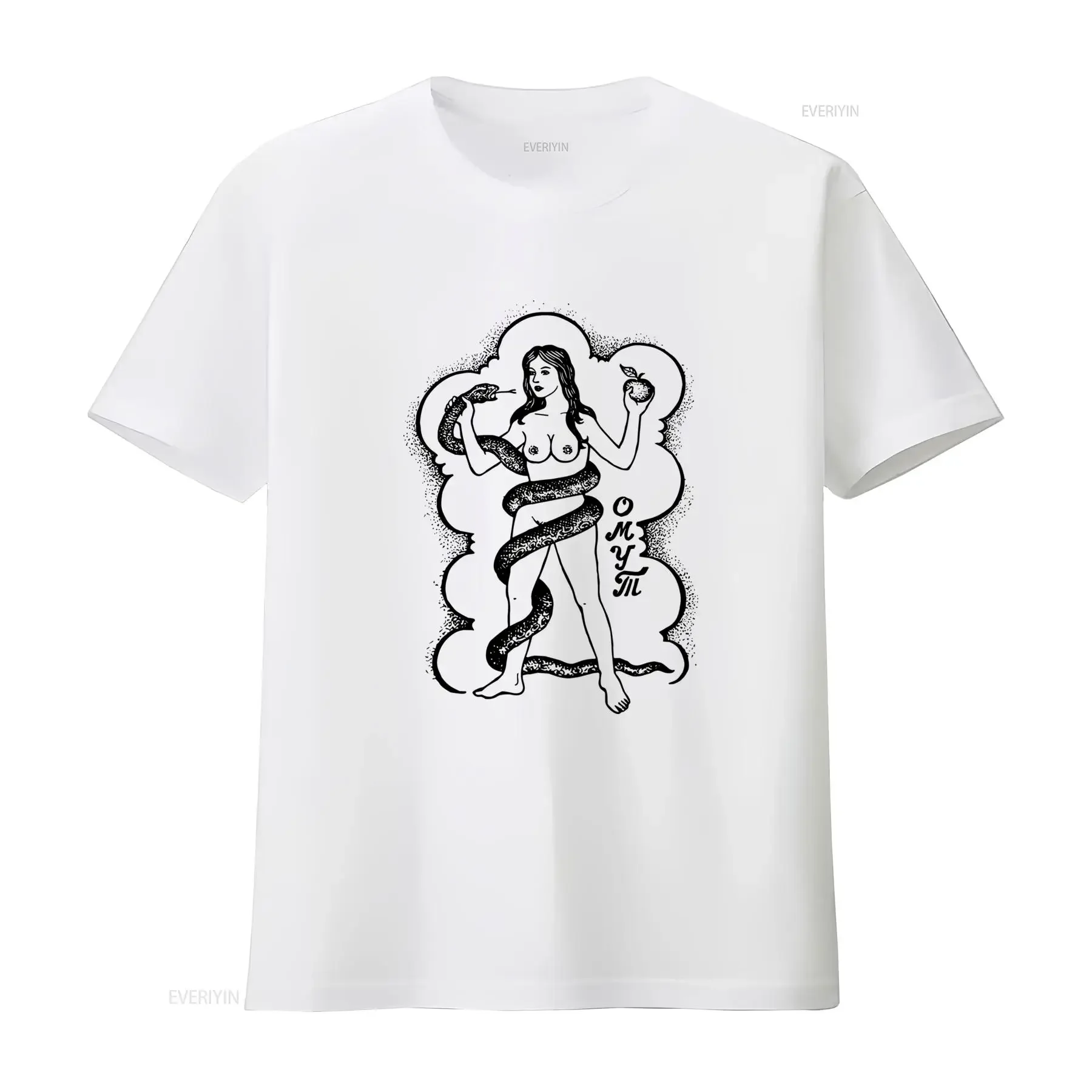 Retro Cotton T Shirt Russian Prison Tattoo Art Eve Garden Eden Pinup Women's  vintage Washed Casual graphic Unisex Slightly