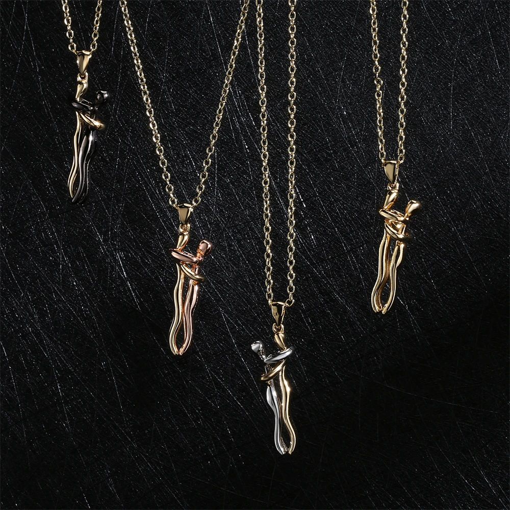 NEWBUY High Quality Gold Color Copper Wedding Jewelry 2022 Fashion Unique Design Women Men Give me a Hug Necklace Wholesale