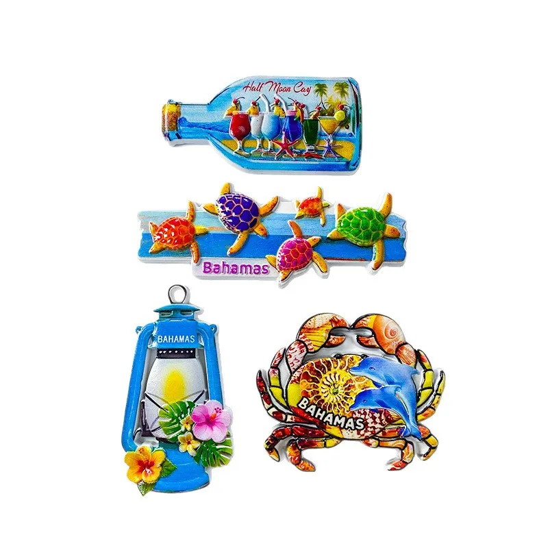 

Bahamas Fridge Magnets: Colorful Cocktail Bottle, Crab with Dolphin, Lantern & Cute Turtles – Unique Home Decor Accessories