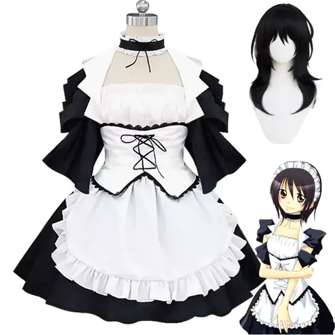 Anime Kaichou Wa Maid-sama! Ayuzawa Misaki Cosplay Kostüm Beyaz Lolita Etek Hizmetçi Elbise Peruk Kadın Seksi Cadılar Bayramı Partisi Elbise