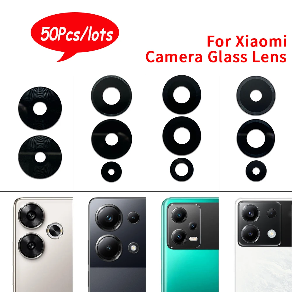 

50Pcs， Back Main Camera Lens Glass Rear Lens Glass with Sticker Replacement For Xiaomi Poco C40 F3 F4 X4 GT M4 M5S X4 X5 Pro 5G