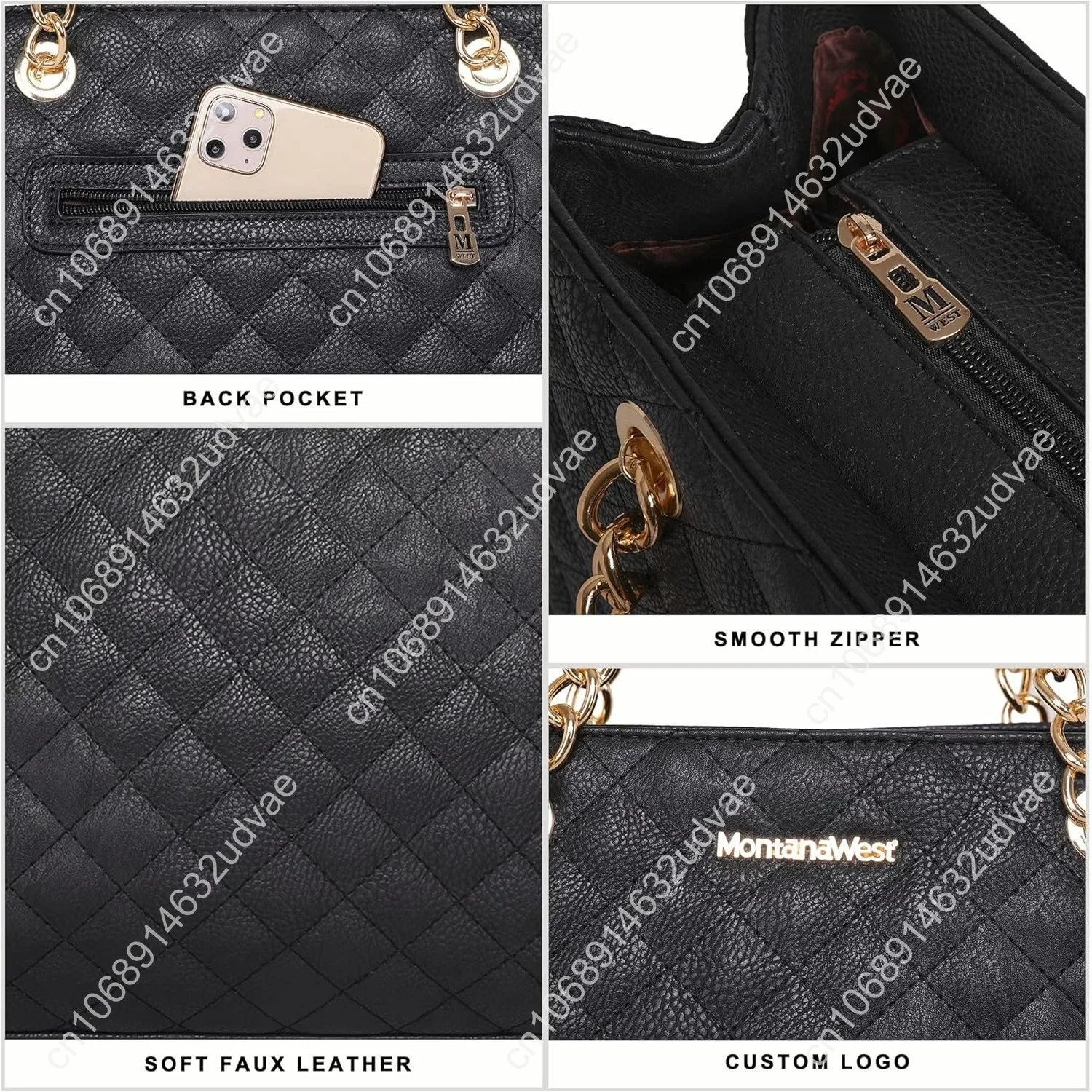Montana West MEDIUM Tote Bag for Women Quilted Chain Handbags Shoulder Purse