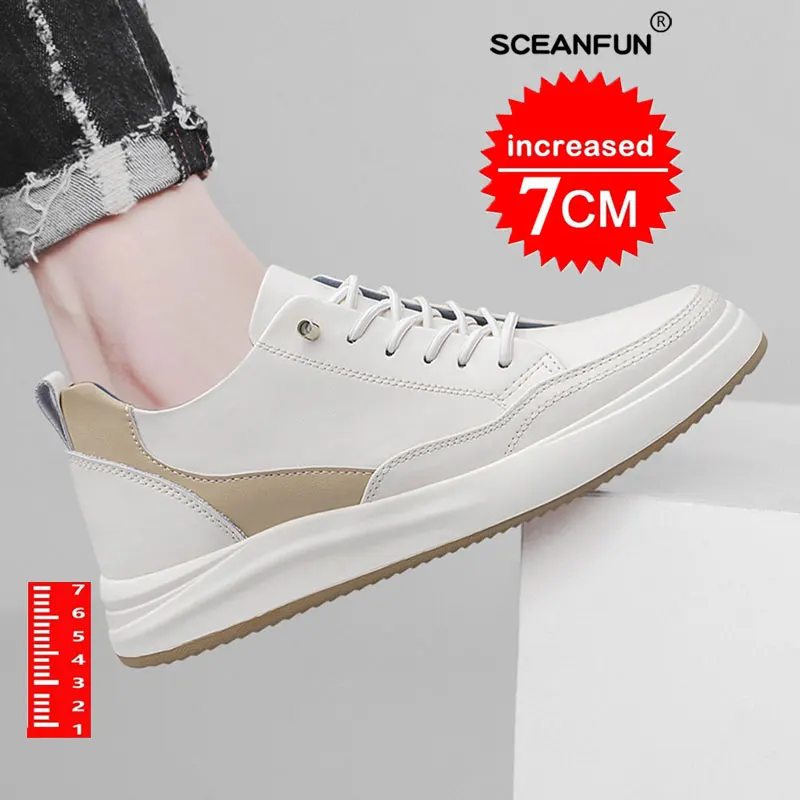 Autumn Invisible Height Increase Shoes Men 7cm Genuine Leather Causal Walking Sneakers Man Sapato Male Design